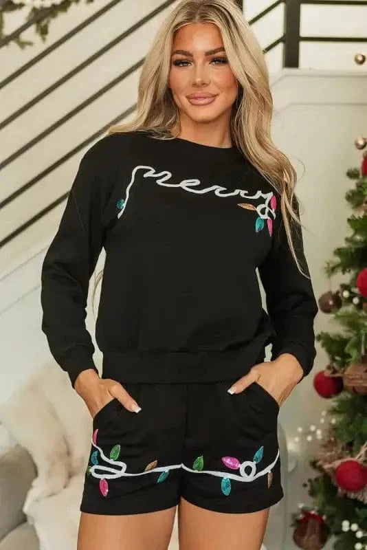 Two Piece Shorts Sets Sequin Merry Co-ord Set