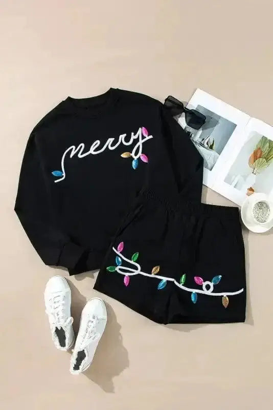 Two Piece Shorts Sets Sequin Merry Co-ord Set