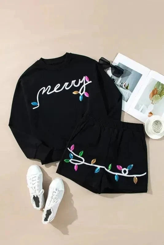 Two Piece Shorts Sets Sequin Merry Co-ord Set