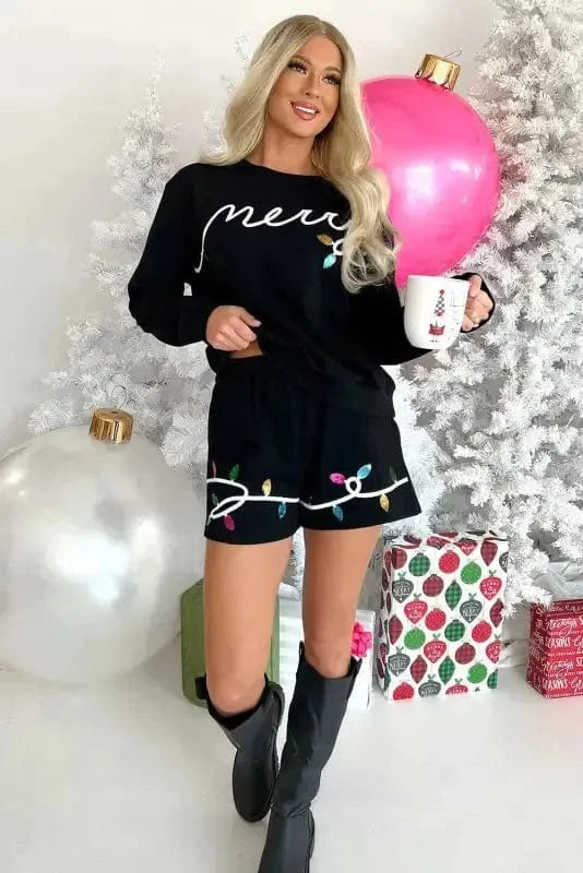 Two Piece Shorts Sets Sequin Merry Co-ord Set