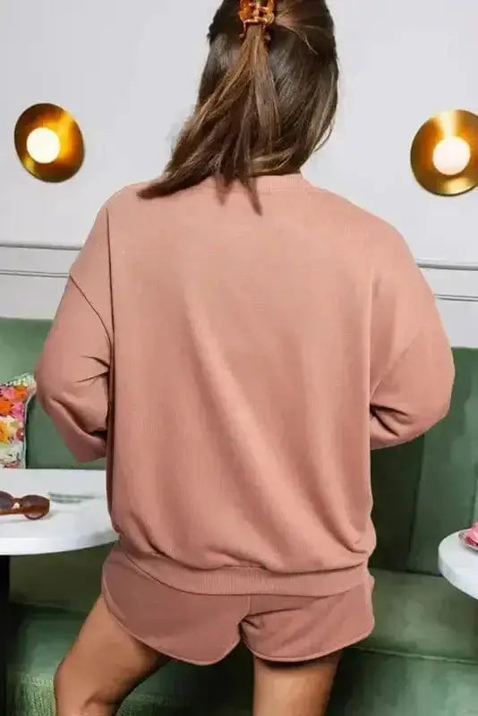 Two Piece Shorts Sets Sequined COFFEE Sweat Set