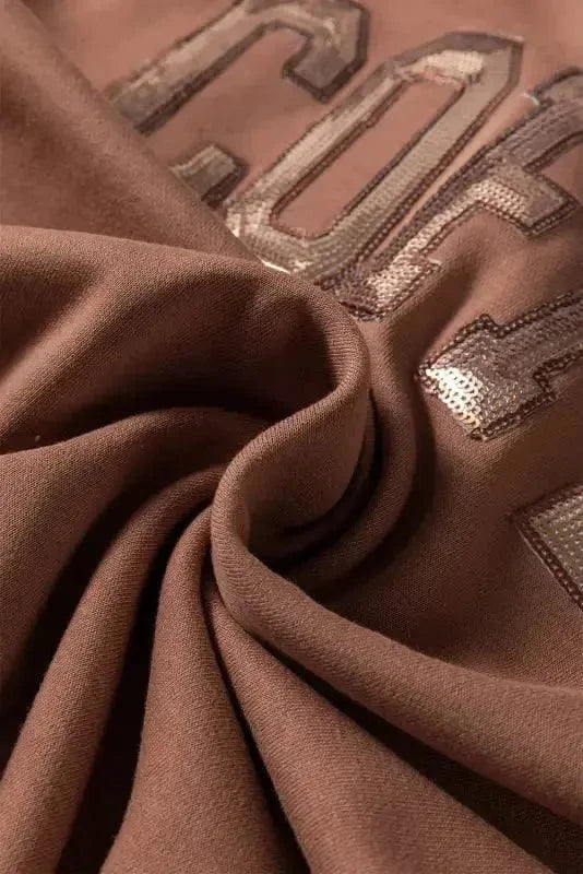 Two Piece Shorts Sets Sequined COFFEE Sweat Set