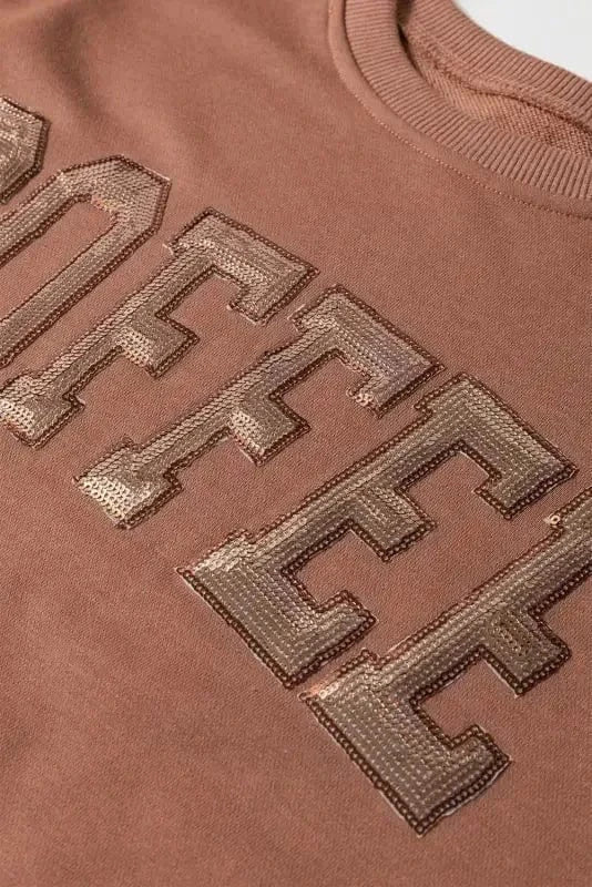 Two Piece Shorts Sets Sequined COFFEE Sweat Set