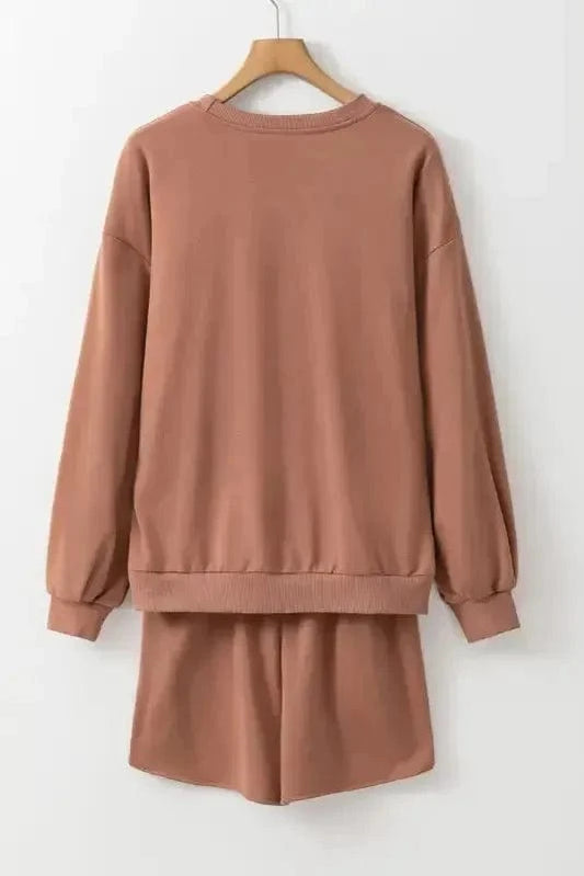 Two Piece Shorts Sets Sequined COFFEE Sweat Set
