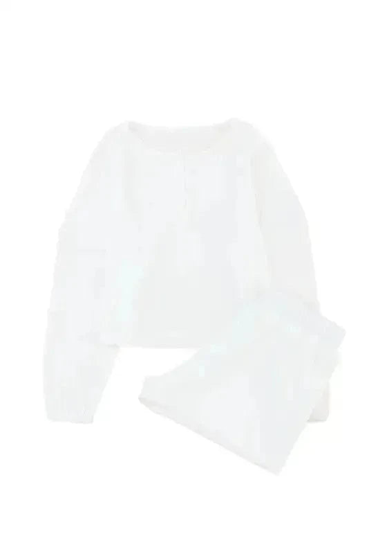 Two Piece Shorts Sets White Waffle Knit Lounge Set