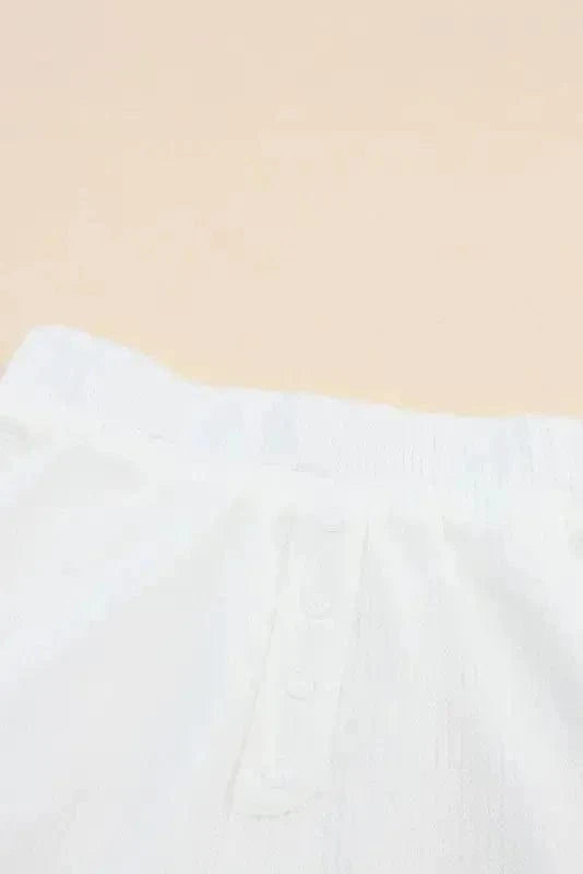 Two Piece Shorts Sets White Waffle Knit Lounge Set