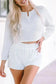 Two Piece Shorts Sets White Waffle Knit Lounge Set