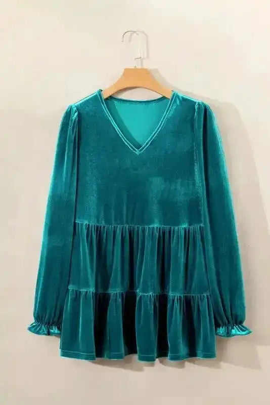 Velvet Blouses Chic Velvet Puff-Sleeve Top