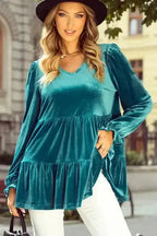 Velvet Blouses Chic Velvet Puff-Sleeve Top