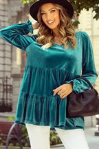 Velvet Blouses Chic Velvet Puff-Sleeve Top