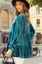 Velvet Blouses Chic Velvet Puff-Sleeve Top