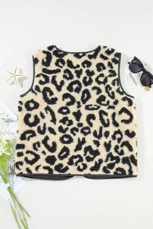 Vests Leopard Print Sherpa Vest Coat