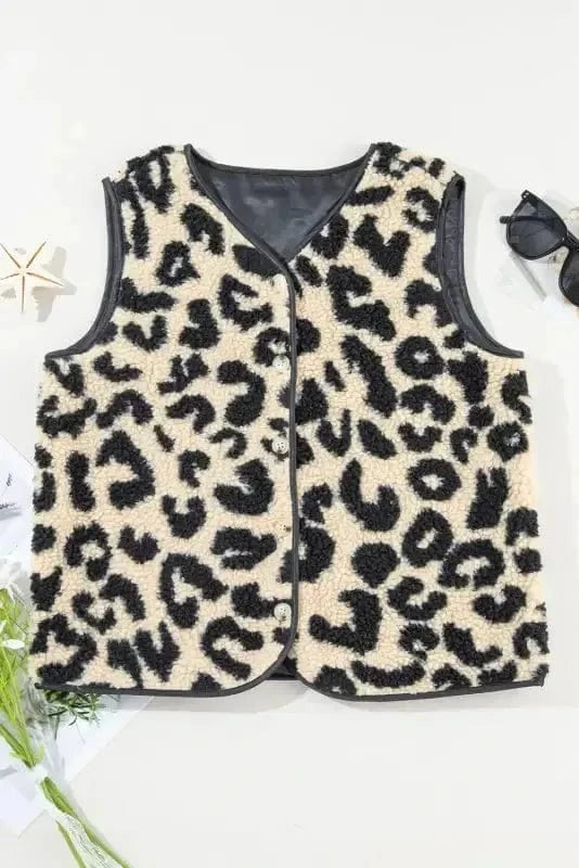 Vests Leopard Print Sherpa Vest Coat