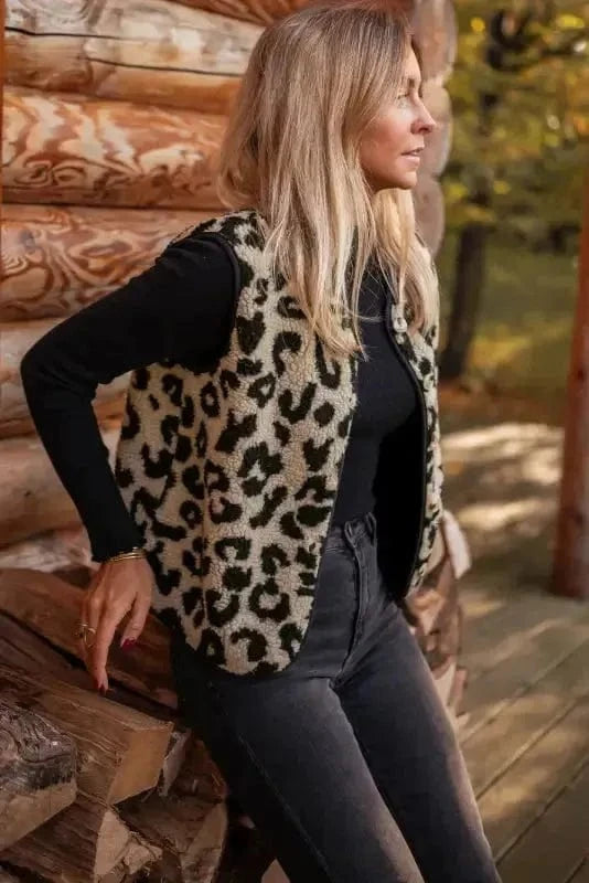 Vests Leopard Print Sherpa Vest Coat