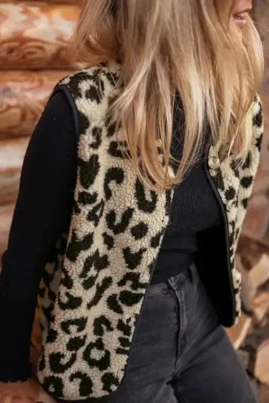 Vests Leopard Print Sherpa Vest Coat