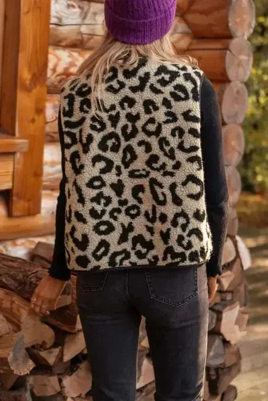 Vests Leopard Print Sherpa Vest Coat
