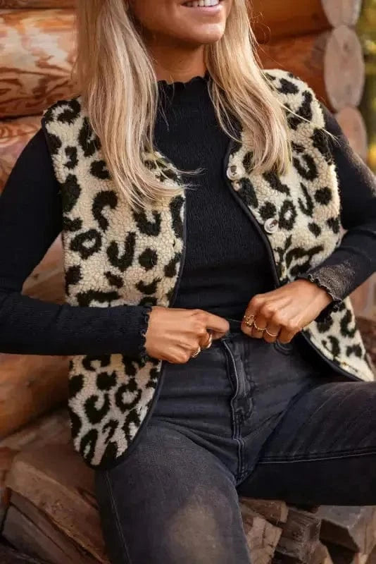 Vests Leopard Print Sherpa Vest Coat