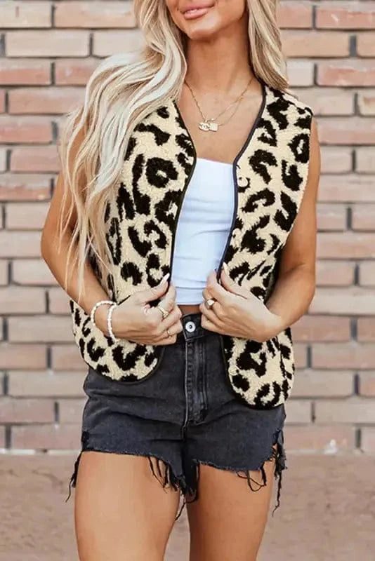 Vests Leopard Print Sherpa Vest Coat