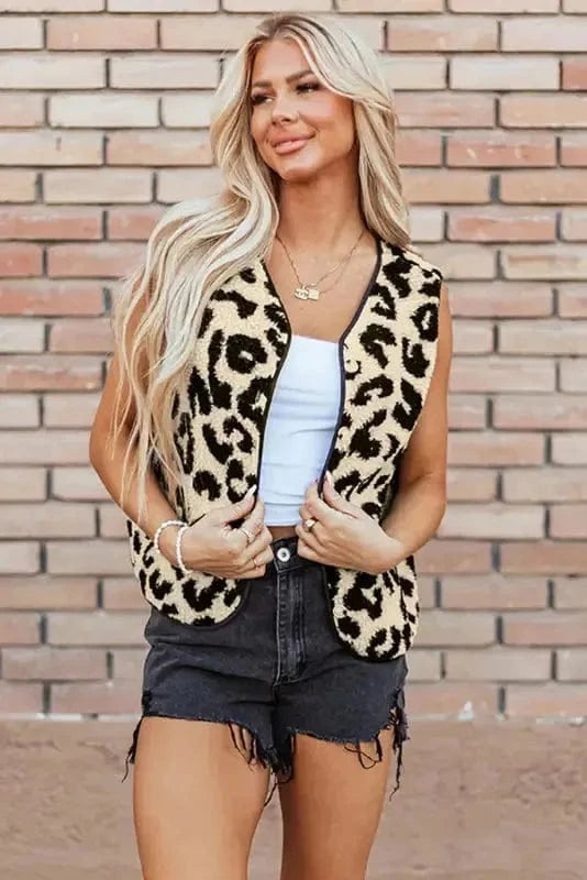 Vests Leopard Print Sherpa Vest Coat