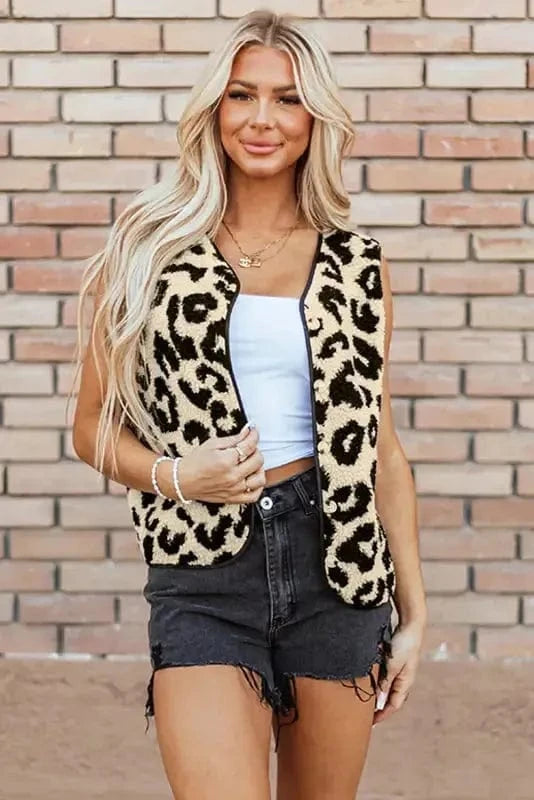 Vests Leopard Print Sherpa Vest Coat