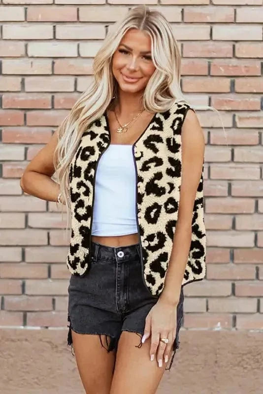 Vests Leopard Print Sherpa Vest Coat