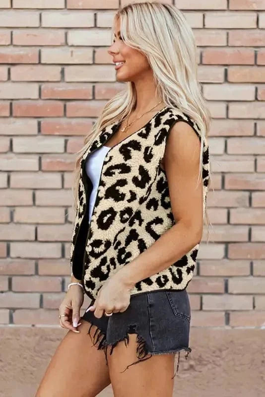 Vests Leopard Print Sherpa Vest Coat