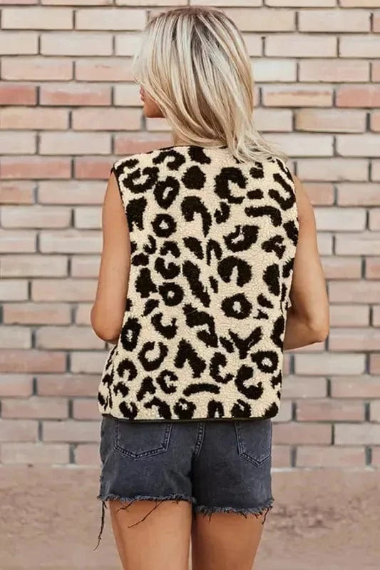 Vests Leopard Print Sherpa Vest Coat