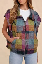 Vests Multicolor / S / 100%Polyester Zip 'n' Plaid Casual Vest