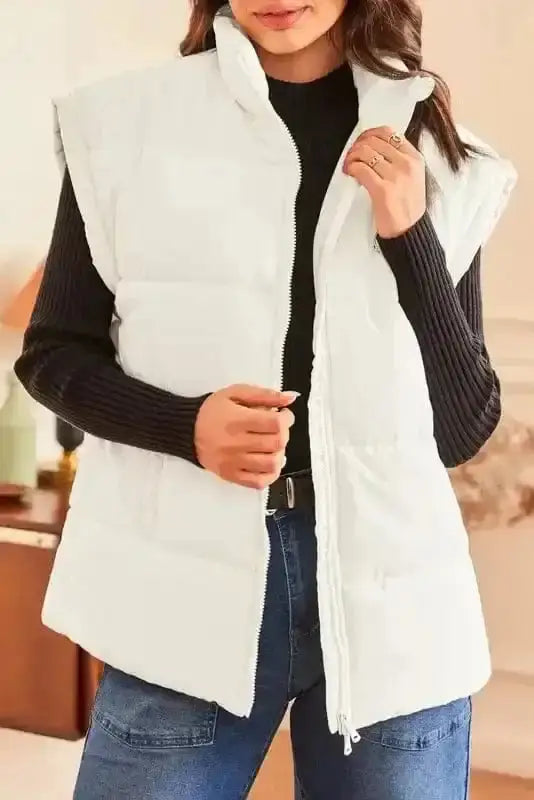 Off white oversized puffer vest back view — Fashionfitz UK
