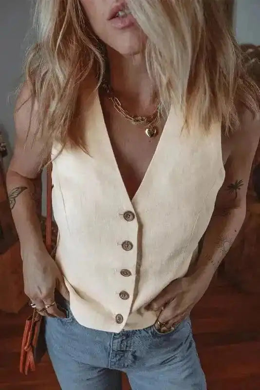 Vests Snowy Chic Linen Vest