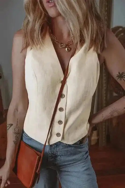 Vests White / S / 80%Viscose+20%Linen Snowy Chic Linen Vest