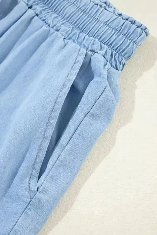 Wide Leg Jeans Azure Breeze Drawstring Denim Pants