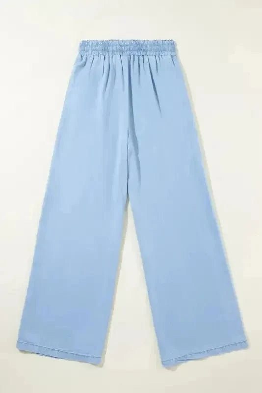 Wide Leg Jeans Azure Breeze Drawstring Denim Pants