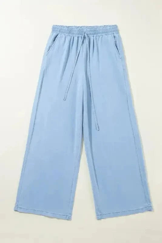 Wide Leg Jeans Azure Breeze Drawstring Denim Pants
