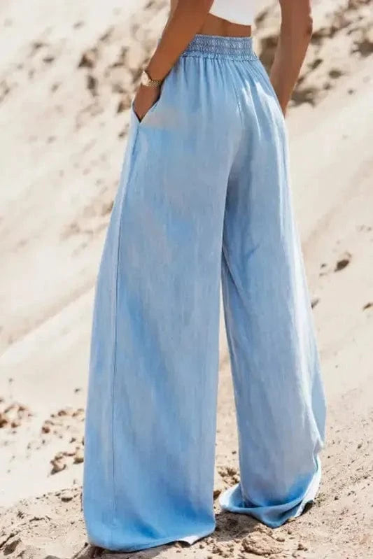 Wide Leg Jeans Azure Breeze Drawstring Denim Pants