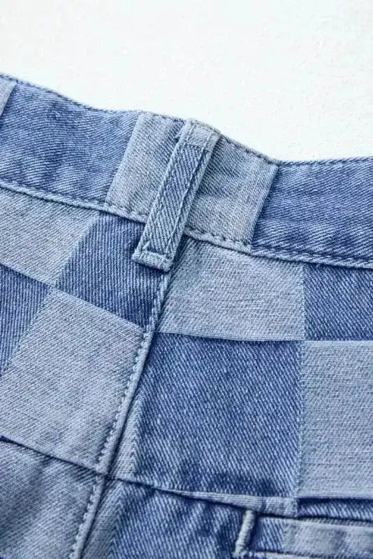 Wide Leg Jeans Checkered Denim Wide-Leg Jeans - Trendy and Comfortable