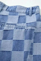 Wide Leg Jeans Checkered Denim Wide-Leg Jeans - Trendy and Comfortable