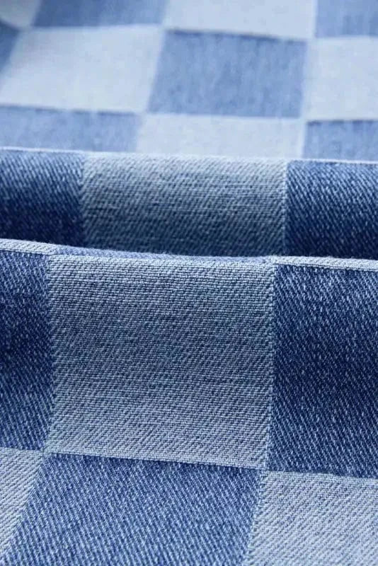 Wide Leg Jeans Checkered Denim Wide-Leg Jeans - Trendy and Comfortable