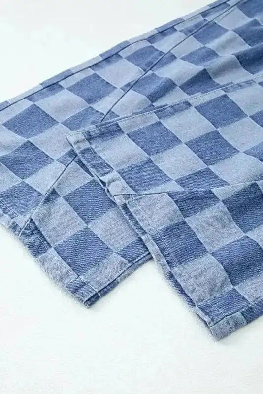 Wide Leg Jeans Checkered Denim Wide-Leg Jeans - Trendy and Comfortable