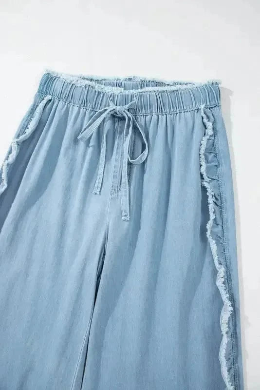 Wide Leg Jeans Ocean Whisper Ruffle Jeans