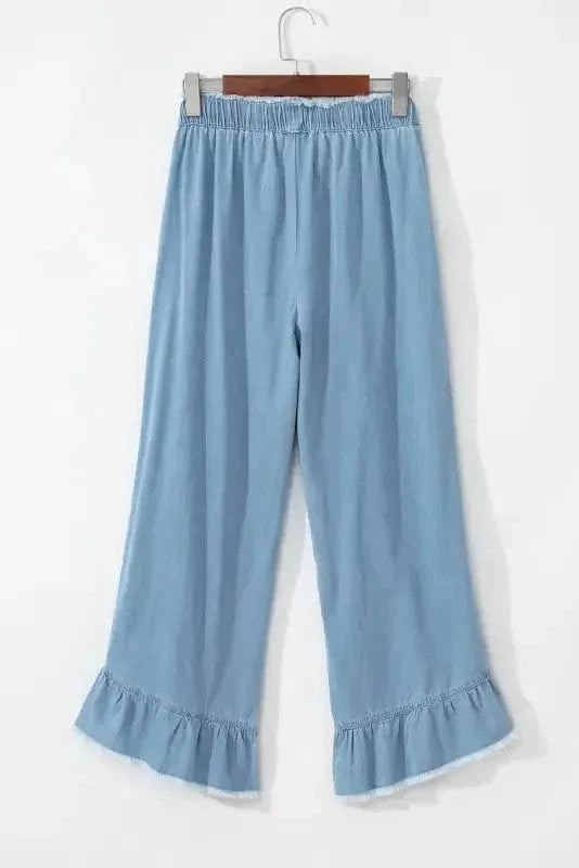 Wide Leg Jeans Ocean Whisper Ruffle Jeans