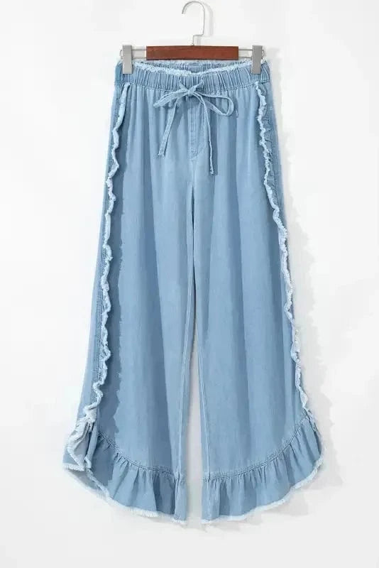 Wide Leg Jeans Ocean Whisper Ruffle Jeans