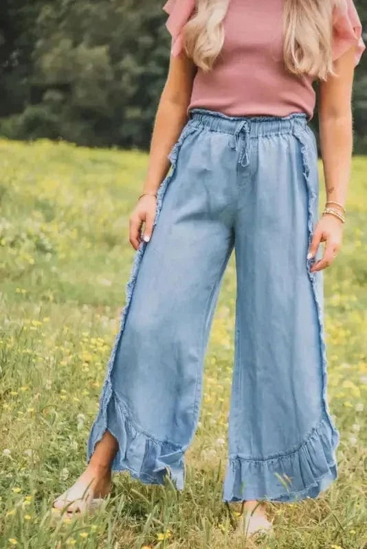 Wide Leg Jeans Ocean Whisper Ruffle Jeans