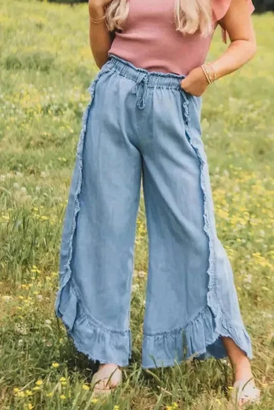 Wide Leg Jeans Ocean Whisper Ruffle Jeans