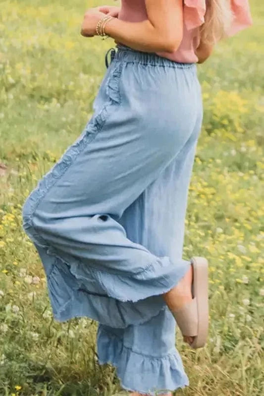 Wide Leg Jeans Ocean Whisper Ruffle Jeans