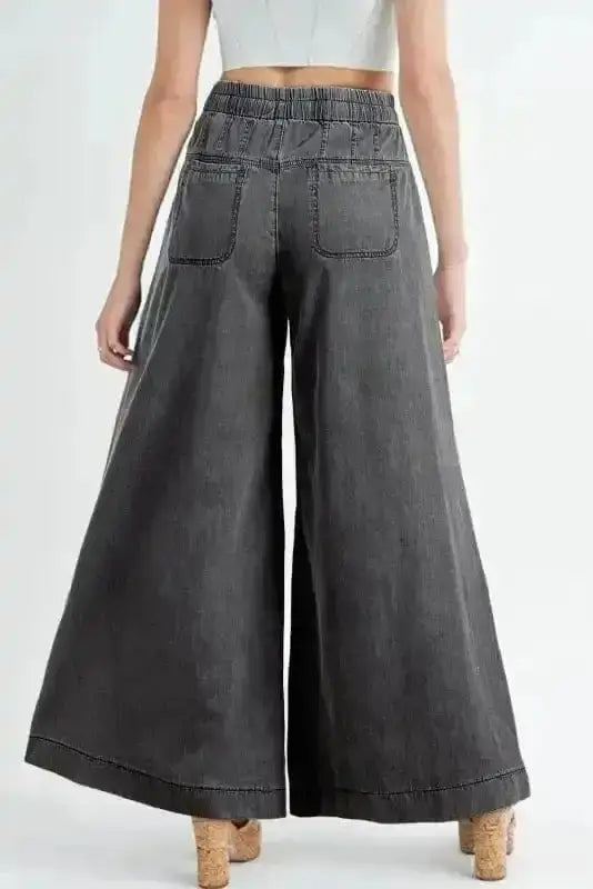 Slate blue wide leg jeans back view — Fashionfitz UK