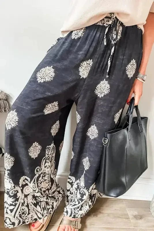 Wide Leg Pants Black / S / 100%Polyester Boho Charm Palazzo Pants