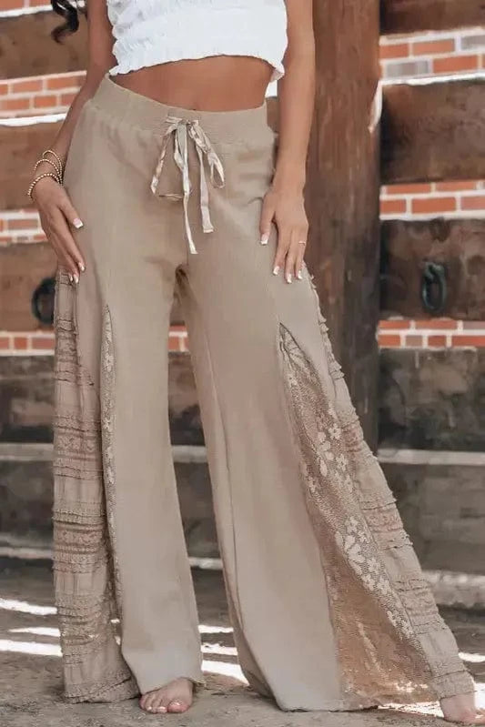 Wide Leg Pants Boho Lace Patch Wide Leg Pants