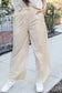 Wide Leg Pants Safari Chic: Khaki Stripe Drawstring Trousers
