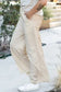 Wide Leg Pants Safari Chic: Khaki Stripe Drawstring Trousers